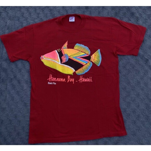 Vintage Hawaii Fish Size Large L Red Puff Print T Shirt Single Stitch - Picture 12 of 12